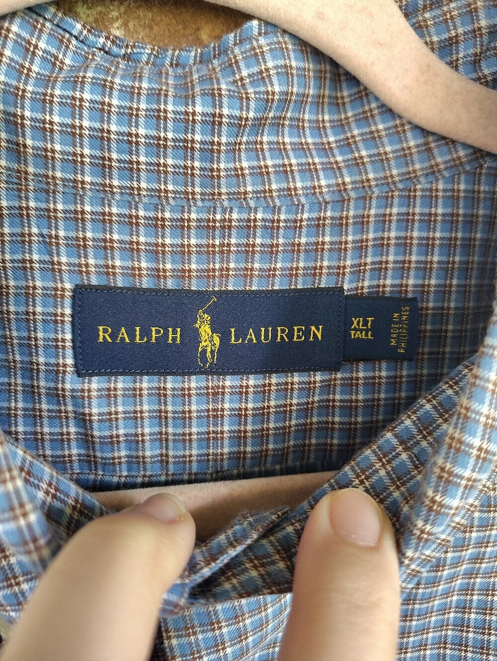 Ralph Lauren Men's Blue & Brown Plaid Long Sleeve Button Up Shirt XL Tall Casual - Picture 3 of 7